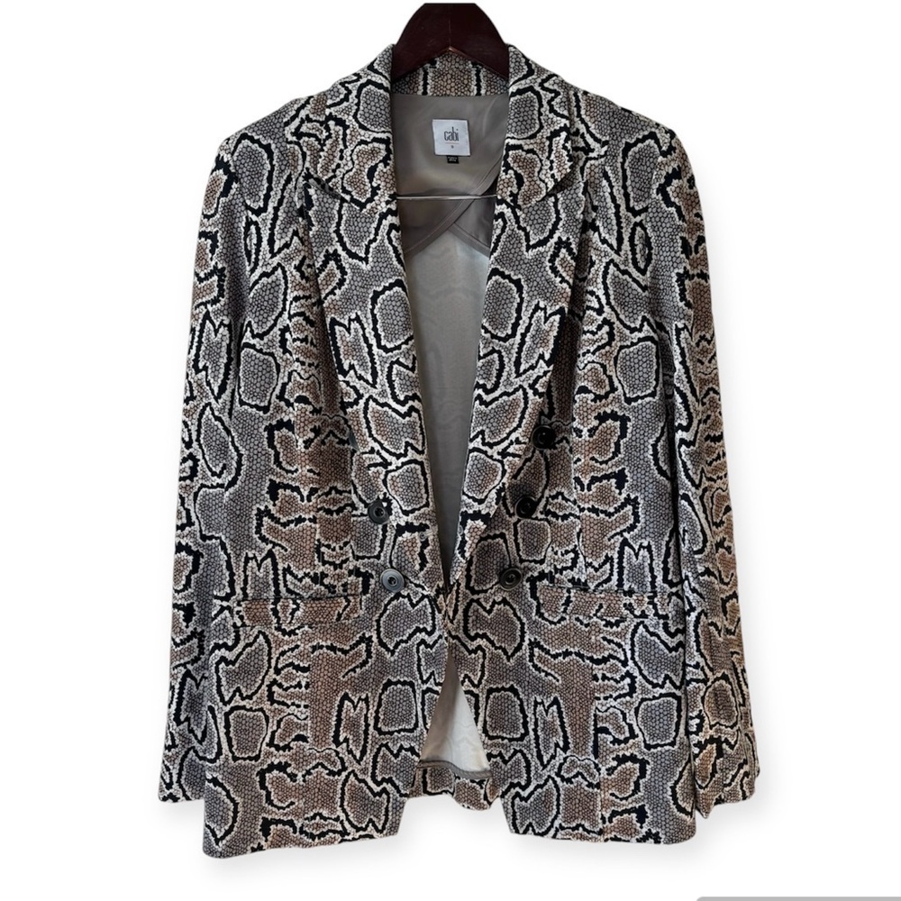 Cabi Python Snake Double Breasted Pocket Blazer In Black/Brown Women’s Size 8